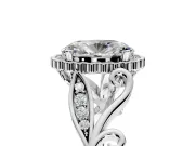 Halo Engagement Ring Setting for Oval Center with Leaf Motif Split Shank and Prong Head in Platinum