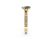 Milgrain Pave Engagement Ring Setting for Fancy Green Oval Center with Accent Band and Prong Head in Yellow Gold