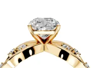 Solitaire Engagement Ring Setting for Cushion Cut Center with Criss-Cross Accent Band and Prong Head in Yellow Gold