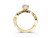 Solitaire Engagement Ring Setting for Cushion Cut Center with Bar-Station Pave Twist and Prong Head in Yellow Gold