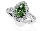 Pave Halo Engagement Ring Setting for Fancy Green Pear-Shaped Center with Single Row Pave Band and Prong Head in Platinum