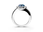 Pave Halo Engagement Ring Setting for Fancy Blue Round Cut Center with Single Row Pave Band and Prong Head in White Gold
