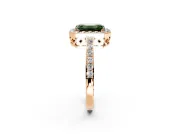 Halo Engagement Ring Setting for Fancy Green Emerald Cut Center with Heart-Shaped Openwork, Pave Band and Prong Head in Rose Gold