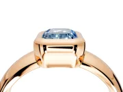 Solitaire Engagement Ring Setting for Fancy Blue Emerald Cut Center with Wide Band and Bezel Head in Rose Gold