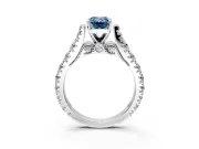 Solitaire Engagement Ring Setting for Fancy Blue Emerald Cut Center with Pave Cathedral Shoulders and Prong Head in White Gold
