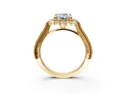 Milgrain Halo Engagement Ring Setting for Radiant Cut Center with Bezel Point Accents and Prong Head in Yellow Gold