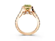 Solitaire Engagement Ring Setting for Fancy Yellow Asscher Cut Center with Pave Cathedral Shoulders and Prong Head in Rose Gold
