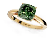 Solitaire Engagement Ring Setting for Fancy Green Cushion Cut Center with Open Cathedral Shoulders and Prong Head in Yellow Gold
