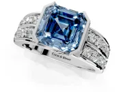 Bezel Engagement Ring Setting for Fancy Blue Asscher Cut Center with Wide Channel-Set Band and Bezel Head in Platinum