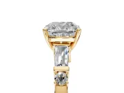 Bar-Set Engagement Ring Setting for Cushion Cut Center with Tapered Baguette Accents and Prong Head in Yellow Gold