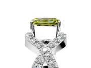 Halo Engagement Ring Setting for Fancy Yellow Emerald Cut Center with Pave Infinity Twist Band and Prong Head in Platinum