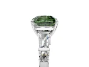 Bar-Set Engagement Ring Setting for Fancy Green Cushion Cut Center with Tapered Baguette Accents and Prong Head in Platinum