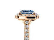 Halo Engagement Ring Setting for Fancy Blue Asscher Cut Center with Pave Accents, Heart Basket and Prong Head in Rose Gold