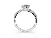 Cluster Engagement Ring Setting for Heart-Shaped Center with Round Cut Accent Band and Prong Head in Sterling Silver