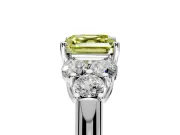 Cluster Engagement Ring Setting for Fancy Yellow Asscher Cut Center with Round Cut Accent Frame and Prong Head in Platinum