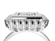 Halo Engagement Ring Setting for Princess Cut Center with Milgrain Bezel Rim, Plain Band and Prong Head in Sterling Silver