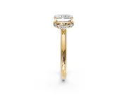 Hidden Halo Engagement Ring Setting for Radiant Cut Center with Plain Rounded Band and Prong Head in Yellow Gold