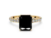 Hidden Halo Engagement Ring Setting for Fancy Black Radiant Cut Center with Pave Band and Prong Head in Yellow Gold