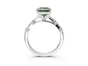 Baguette Engagement Ring Setting for Fancy Green Princess Cut Center with Alternating Bar-Set Band and Prong Head in Sterling Silver