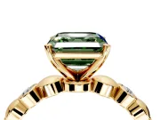 Solitaire Engagement Ring Setting for Fancy Green Asscher Cut Center with Beaded Bezel Station Band and Prong Head in Yellow Gold