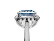 Starburst Halo Engagement Ring Setting for Fancy Blue Princess Cut Center with Thin Round-Wire Band and Prong Head in Platinum