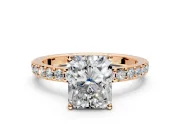 Solitaire Engagement Ring Setting for Radiant Cut Center with Round Cut Pave Band and Prong Head in Rose Gold