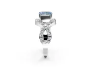 Halo Engagement Ring Setting for Fancy Blue Radiant Cut Center with Pave Infinity Twist Band and Prong Head in Platinum