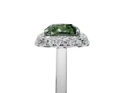 Halo Engagement Ring Setting for Fancy Green Cushion Cut Center with Plain Tapered Band and Prong Head in White Gold