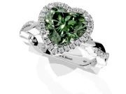 Halo Engagement Ring Setting for Fancy Green Heart-Shaped Center with Pave and Plain Twist Band and Prong Head in White Gold