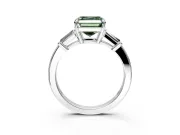 3 Stone Engagement Ring Setting for Fancy Green Asscher Cut Center with Baguette Accents and Prong Head in Sterling Silver
