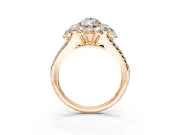 Halo Engagement Ring Setting for Pear-Shaped Center with Two-Strand Split Shank and Prong Head in Rose Gold