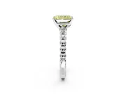 Solitaire Engagement Ring Setting for Fancy Yellow Radiant Cut Center with Bezel-Dot Beaded Band and Prong Head in Sterling Silver