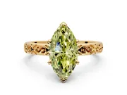 Solitaire Engagement Ring Setting for Fancy Yellow Marquise Center with Scrollwork Band and Prong Head in Yellow Gold