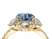 Floral Halo Engagement Ring Setting for Fancy Blue Round Cut Center with Pave Accents and Prong Head in Yellow Gold