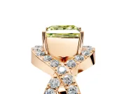 Halo Engagement Ring Setting for Fancy Yellow Princess Cut Center with Pave Infinity Twist Band and Prong Head in Rose Gold