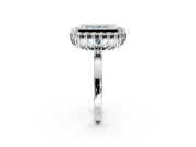 Halo Engagement Ring Setting for Fancy Blue Princess Cut Center with Milgrain Bezel Rim, Plain Band and Prong Head in White Gold
