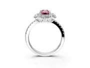 Floral Halo Engagement Ring Setting for Fancy Pink Emerald Cut Center with Pave Accents and Prong Head in Sterling Silver