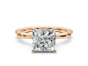 Solitaire Engagement Ring Setting for Princess Cut Center with Bamboo Band and Prong Head in Rose Gold