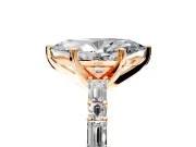 Baguette Engagement Ring Setting for Marquise Center with Alternating Bar-Set Band and Prong Head in Rose Gold