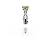 3 Stone Engagement Ring Setting for Fancy Yellow Cushion Cut Center with Pave Split Shank and Prong Head in White Gold