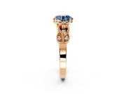 Leaf Engagement Ring Setting for Fancy Blue Round Cut Center with Milgrain Accent Band and Prong Head in Rose Gold