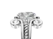 Solitaire Engagement Ring Setting for Radiant Cut Center with Twisted Band and Scroll Prong Head in Platinum