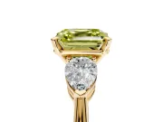 3 Stone Engagement Ring Setting for Fancy Yellow Asscher Cut Center with Large Pear-Shaped Accents and Prong Head in Yellow Gold