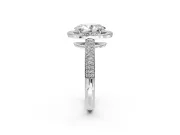 Milgrain Halo Engagement Ring Setting for Oval Center with Three-Sided Pave Band and Prong Head in Sterling Silver