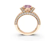 Pave Engagement Ring Setting for Fancy Pink Cushion Cut Center with Curved Accent Rows, Openwork and Prong Head in Rose Gold