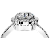 Halo Engagement Ring Setting for Round Cut Center with Inner Milgrain Border and Prong Head in Sterling Silver