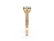 Solitaire Engagement Ring Setting for Princess Cut Center with Pave Cathedral Band and Prong Head in Yellow Gold