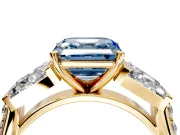 Channel-Set Engagement Ring Setting for Fancy Blue Asscher Cut Center with Baguette Band and Prong Head in Yellow Gold