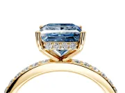 Solitaire Engagement Ring Setting for Fancy Blue Princess Cut Center with Fine Pave Band and Prong Head in Yellow Gold