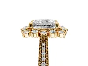 Milgrain Halo Engagement Ring Setting for Radiant Cut Center with Bezel Point Accents and Prong Head in Yellow Gold